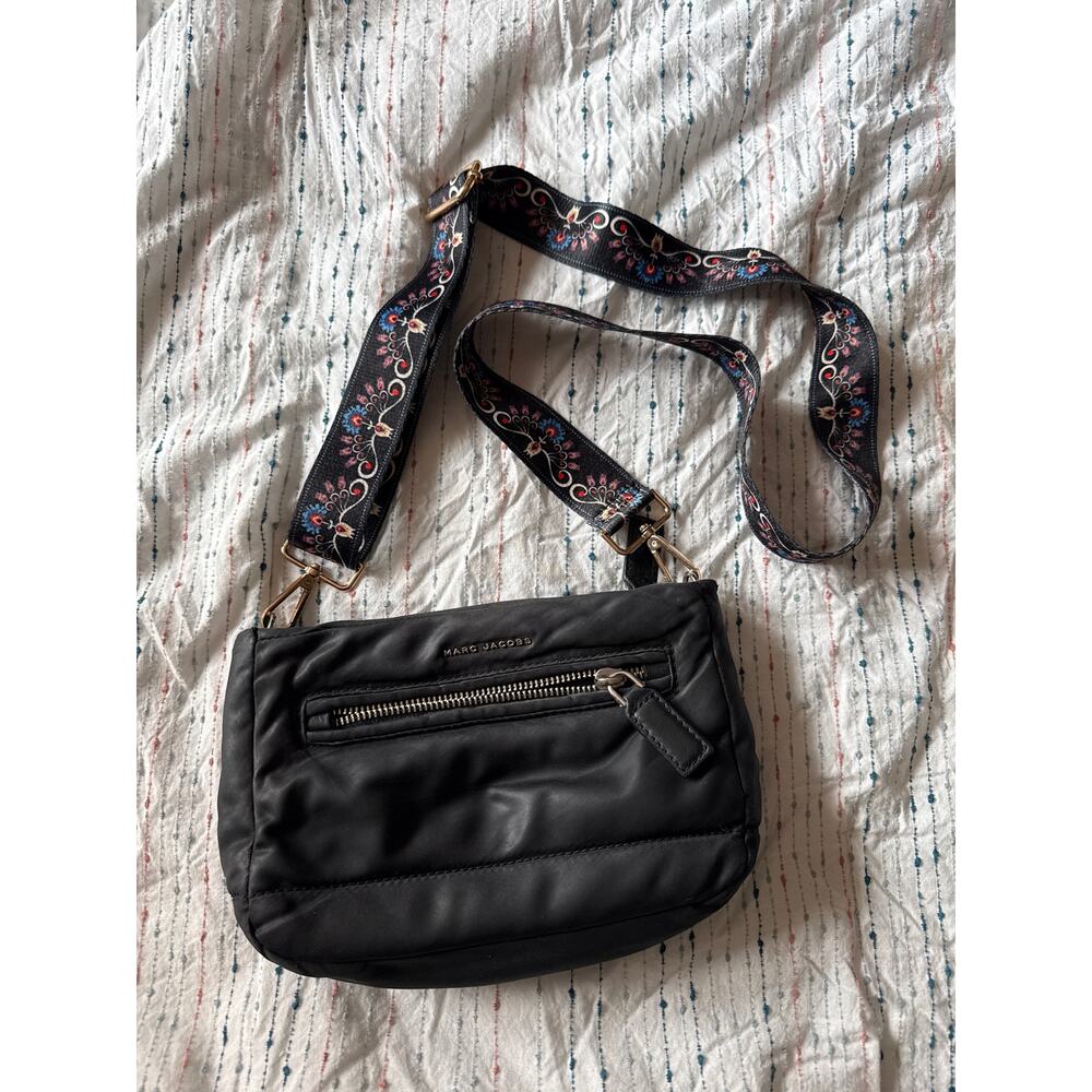 Marc Jacobs Nylon Crossbody Purse Bag Black Leather